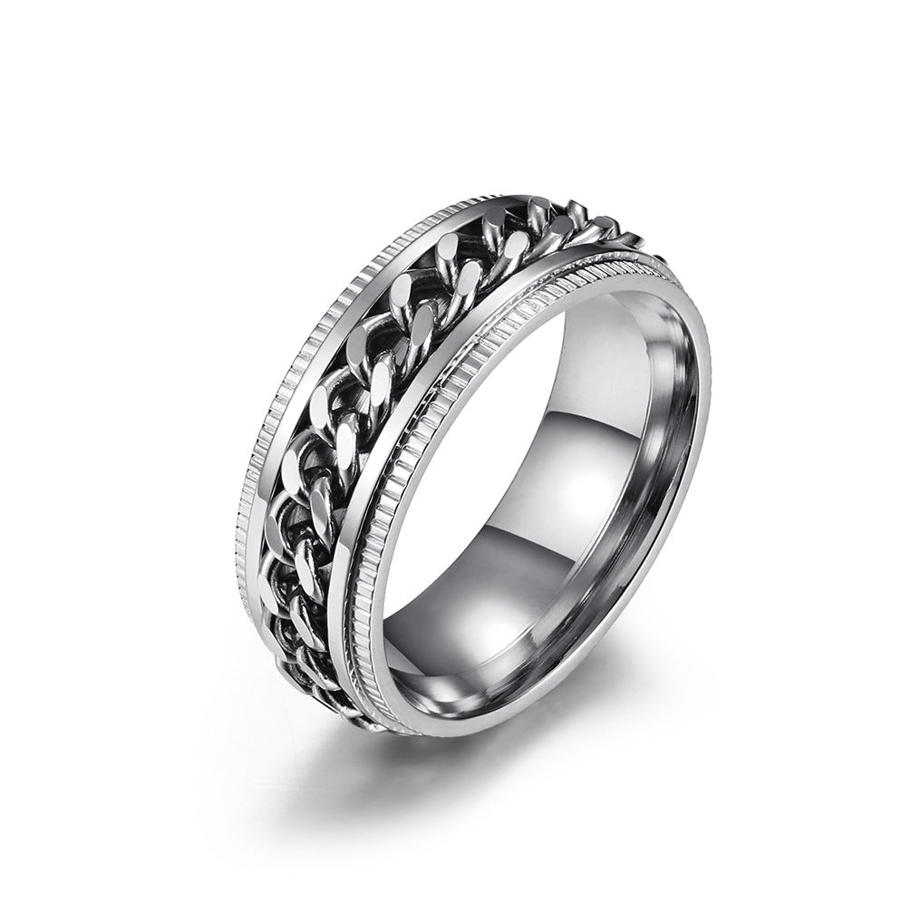 Planderful Titanium Steel Chain Ring Rotatable Design For Men Hip Hop Street Fashion Jewelry