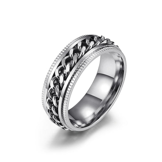 Planderful Titanium Steel Chain Ring Rotatable Design For Men Hip Hop Street Fashion Jewelry