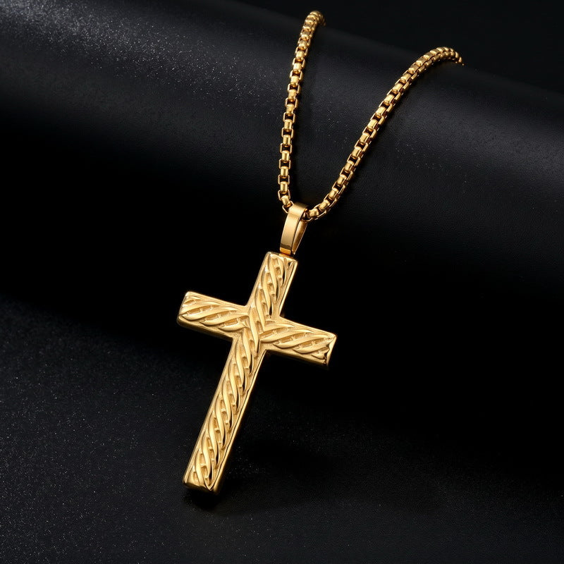 Vintage Round Bead Chain Sweater Chain Twist Cross Square Pearl Chain Stainless Steel Necklace