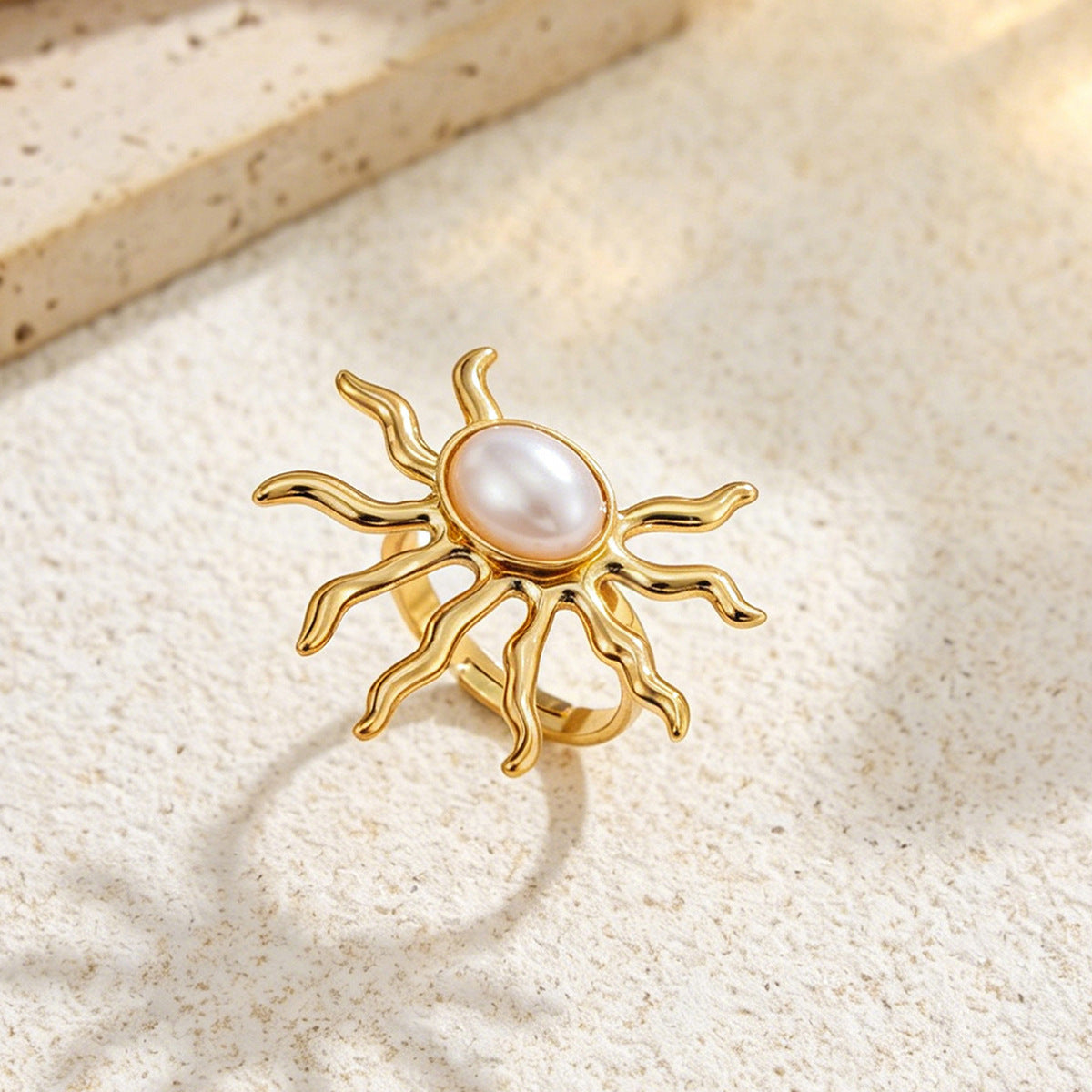 Planderful Ocean Starfish Ring With Imitation Pearl Adjustable Stainless Steel Statement Beach Jewelry For Women