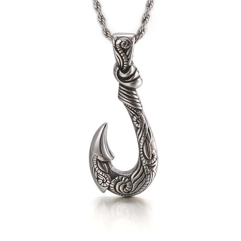 Stylish Retro Stainless Steel Fish Hook Pendant for Men - European and American Design