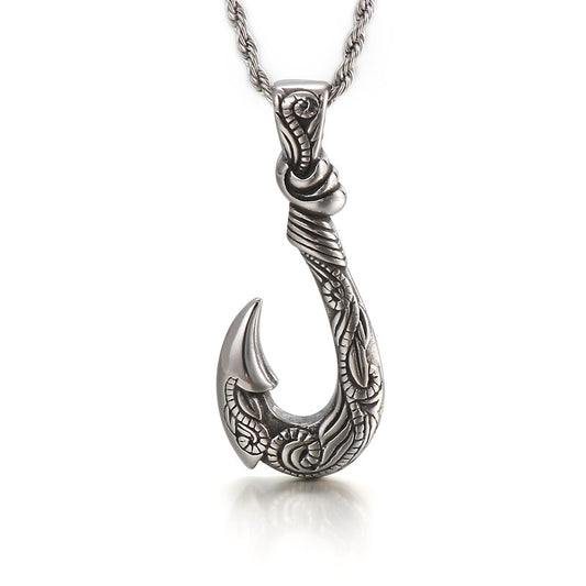 Stylish Retro Stainless Steel Fish Hook Pendant for Men - European and American Design