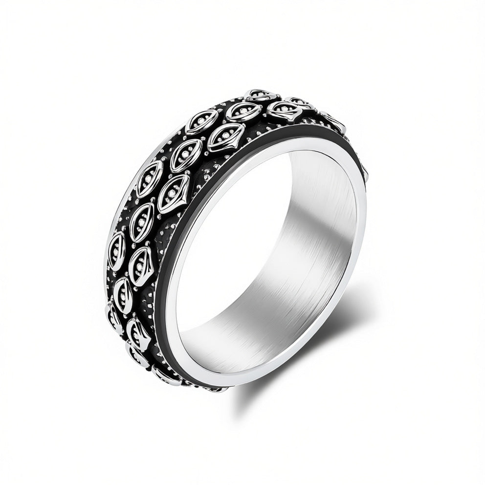 Planderful Rotating Devil Eye Ring For Men Stainless Steel Niche Fashion Accessory