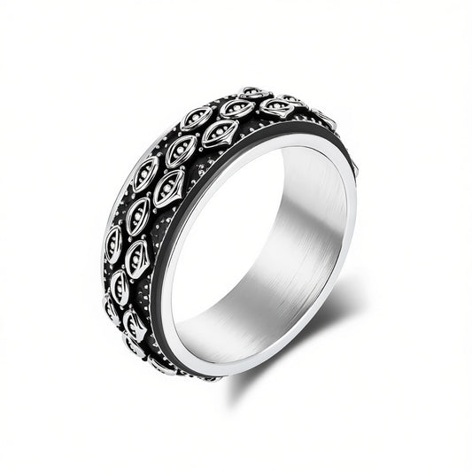 Planderful Rotating Devil Eye Ring For Men Stainless Steel Niche Fashion Accessory
