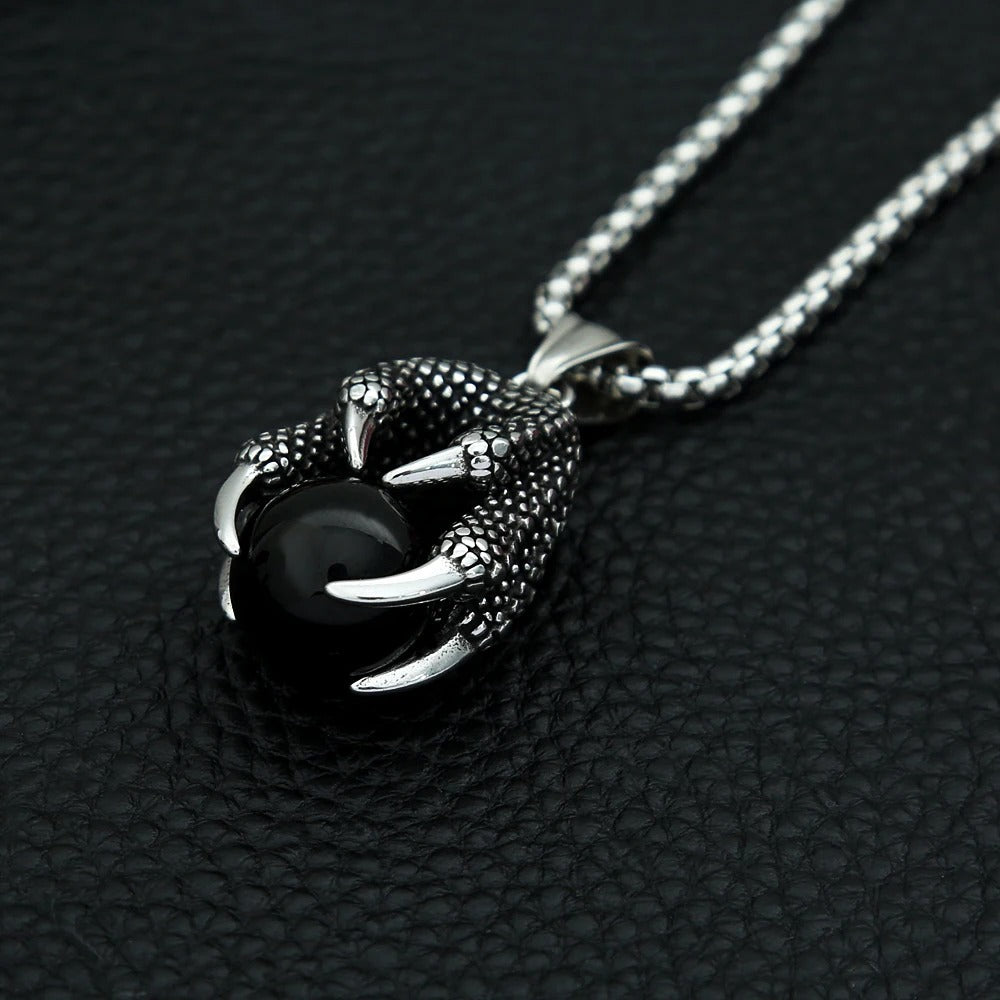 Planderful Dragon Claw Bead Pendant Necklace For Men In Stainless Steel With Inlaid Stone Personalized Jewelry