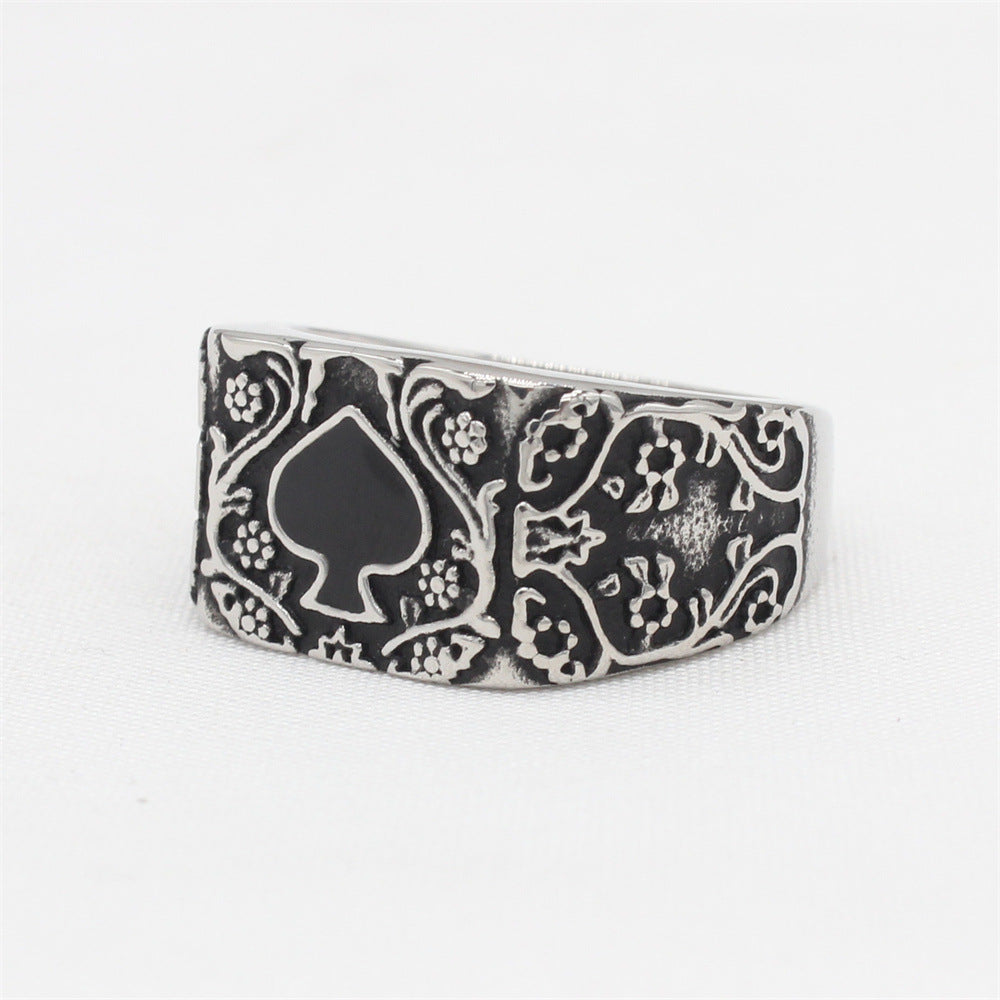 Planderful Titanium Steel Ring For Men Unisex Spade Retro
