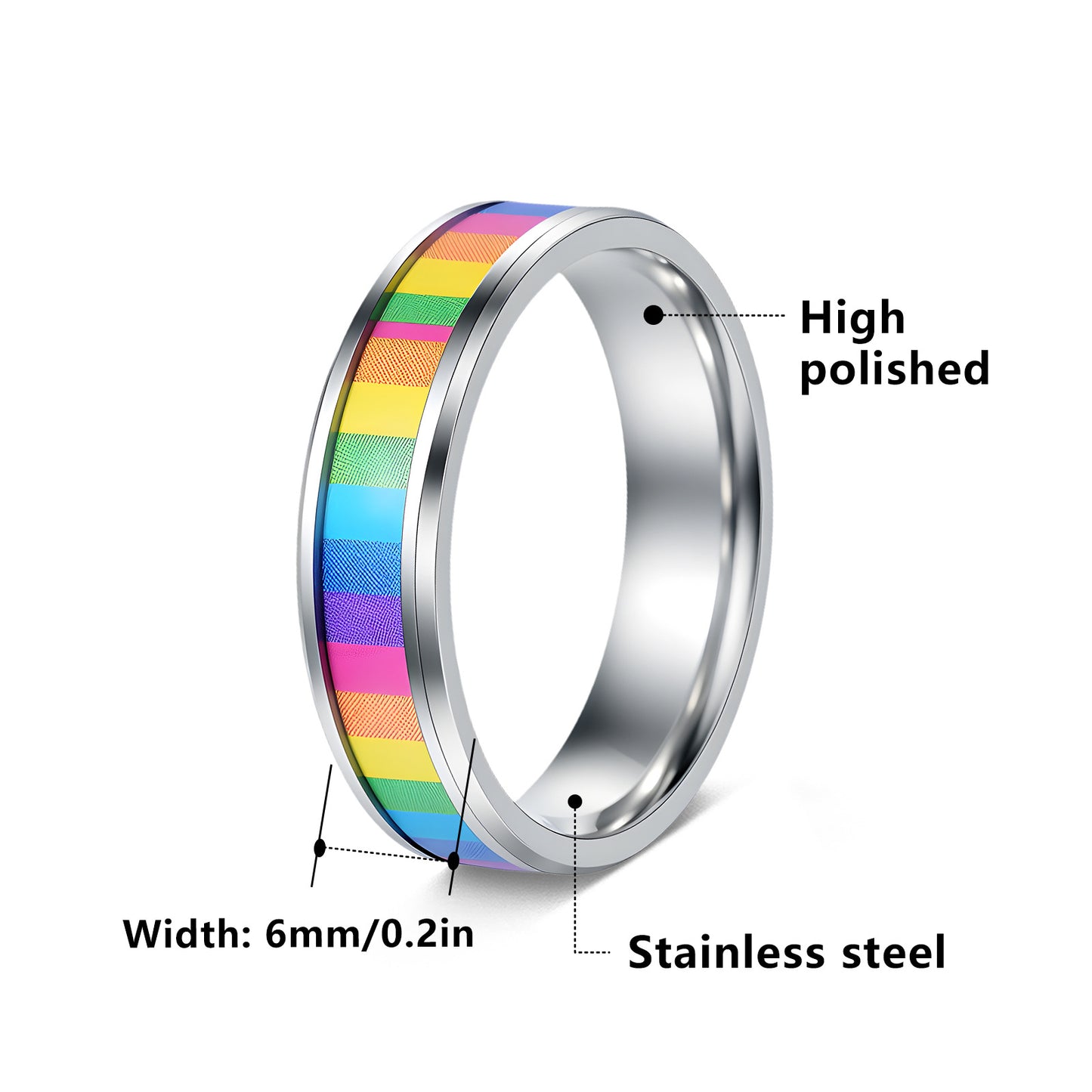 Planderful Everyday Genie Titanium Steel Ring Rainbow Color Unisex Couple Gift For Him And Her