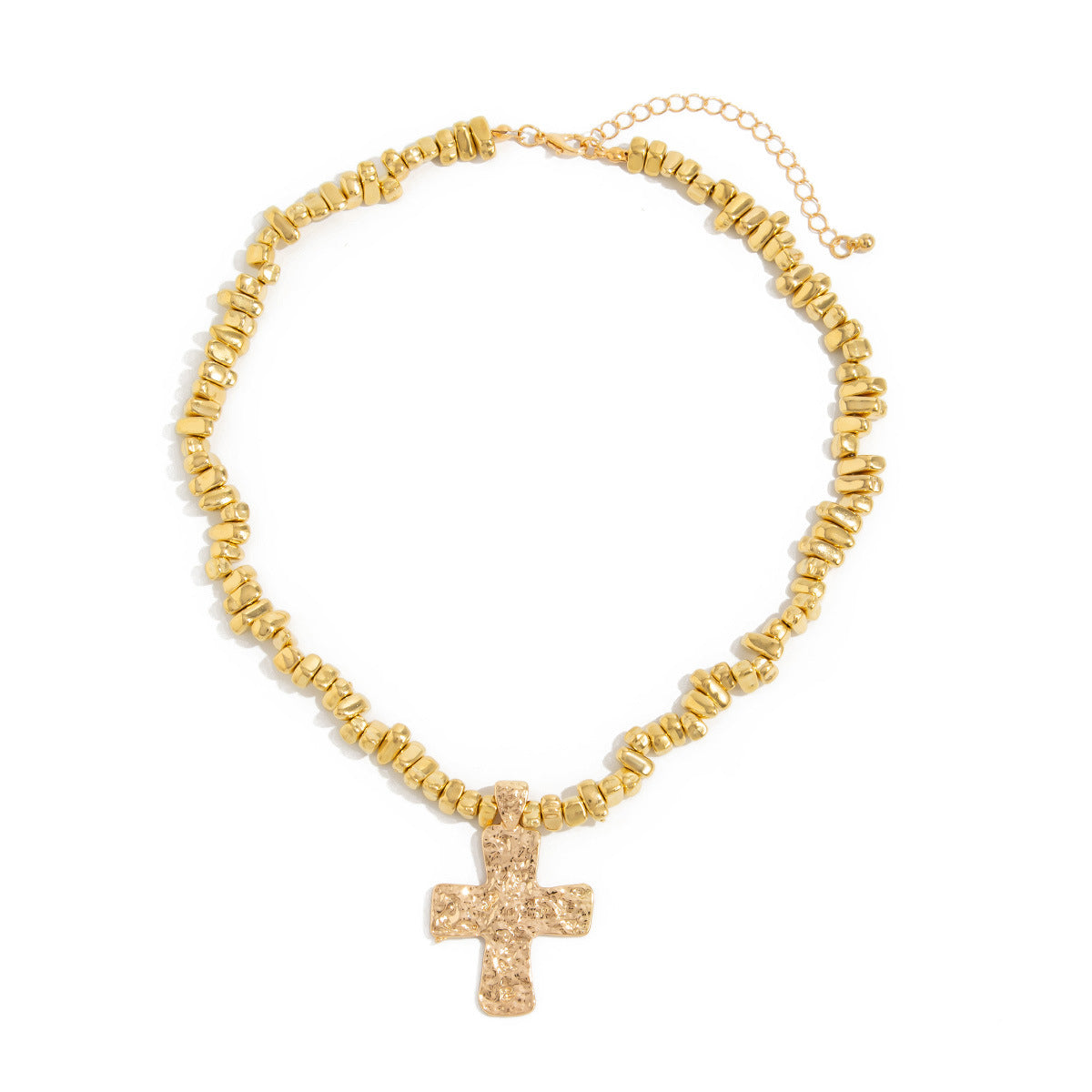Lava Cross & Ocean Pearl Fringe Necklace