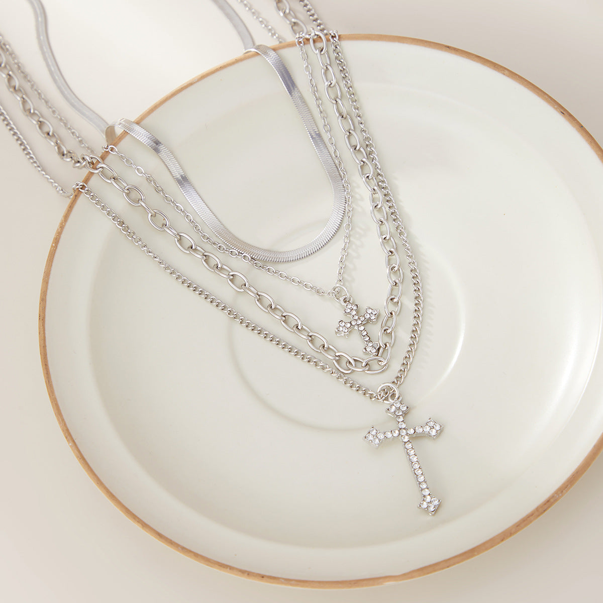 European and American cross-border personalized versatile zircon-encrusted cross pendant necklace, temperament stacked with cold ins long jewelry