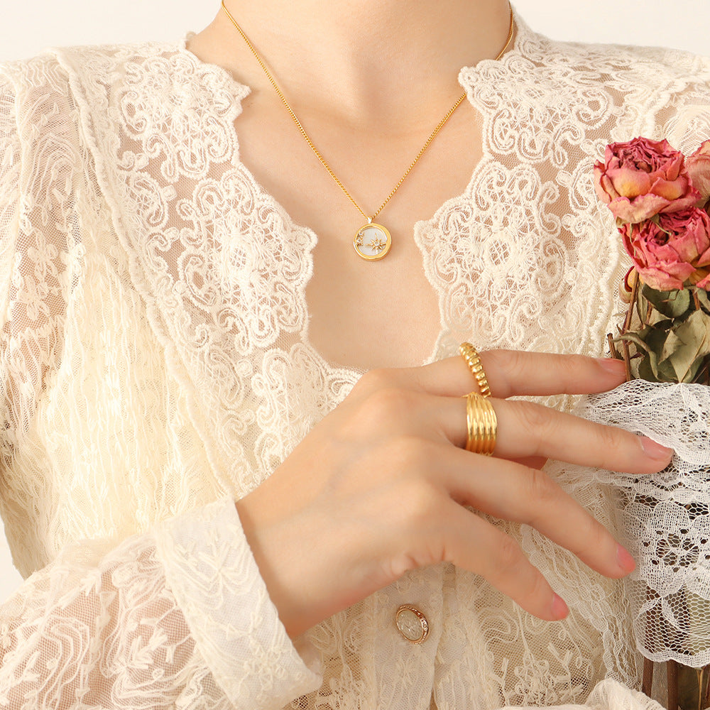 Elegant Titanium Steel Star Texture Necklace with Lock Bone Chain