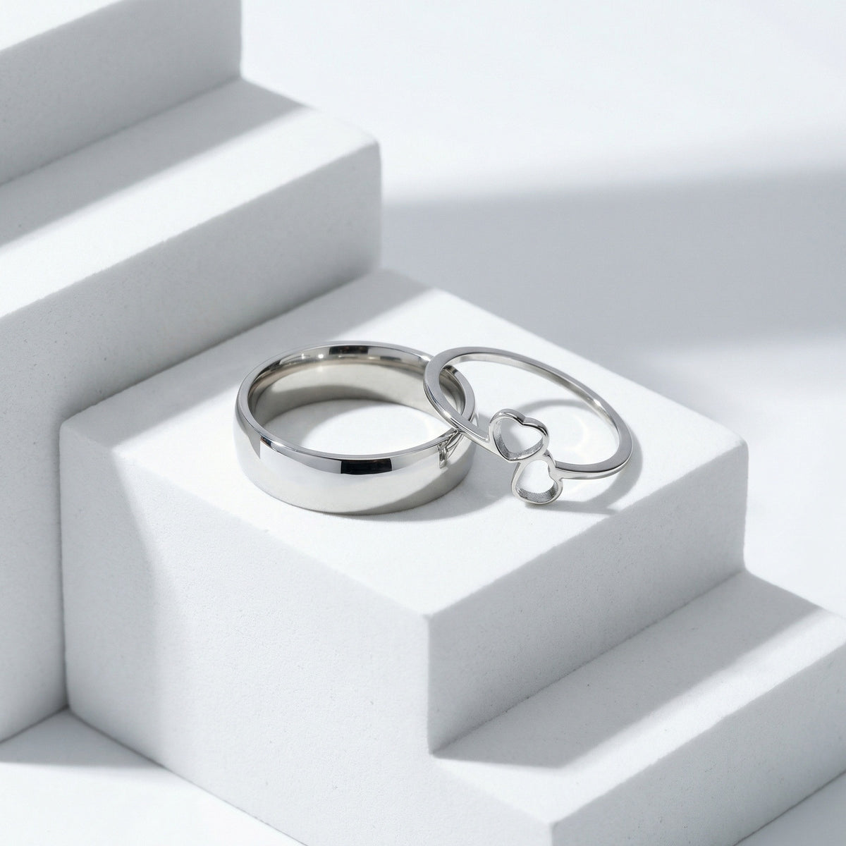 Couple Gift Stainless Steel Couple Ring Double Heart
