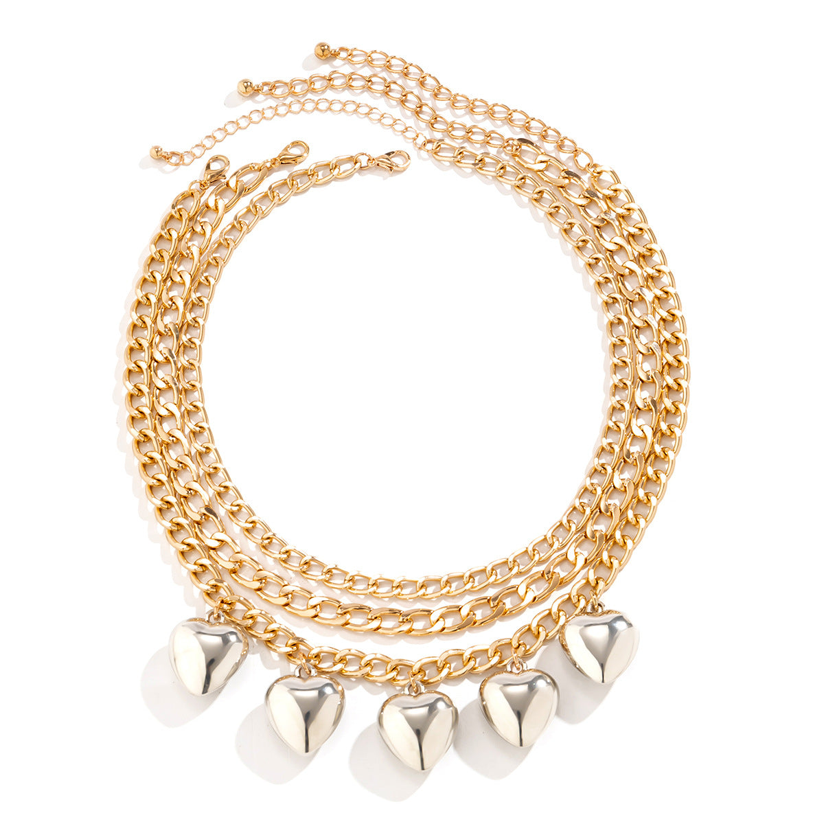 Peach Heart Geometric Necklace with Three-Dimensional Heart Pendant