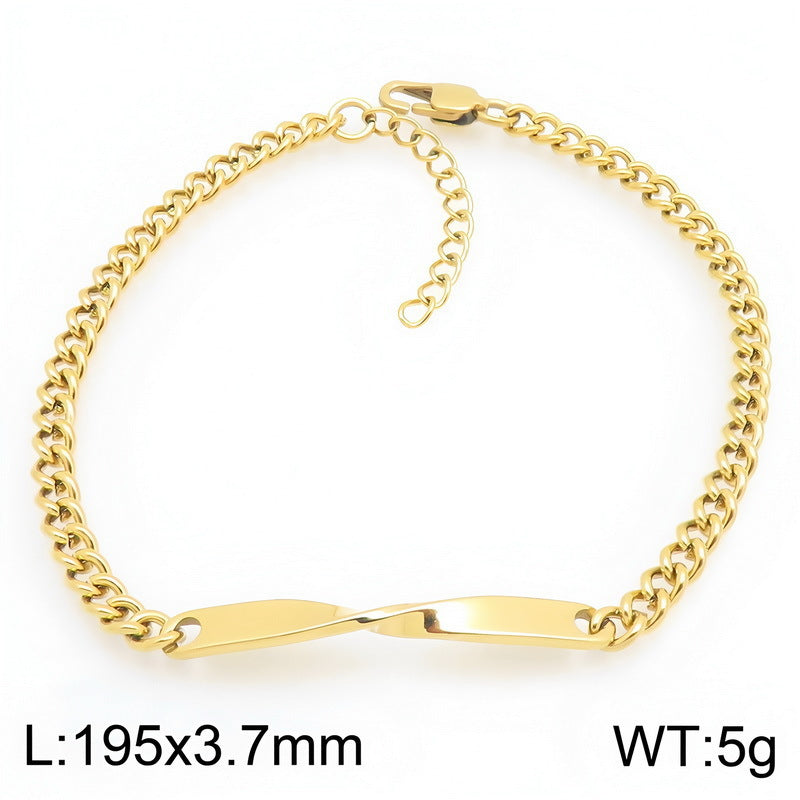 Mobius Twist Nameplate Layered Cuban Chain Titanium Steel Bracelet Stainless Steel