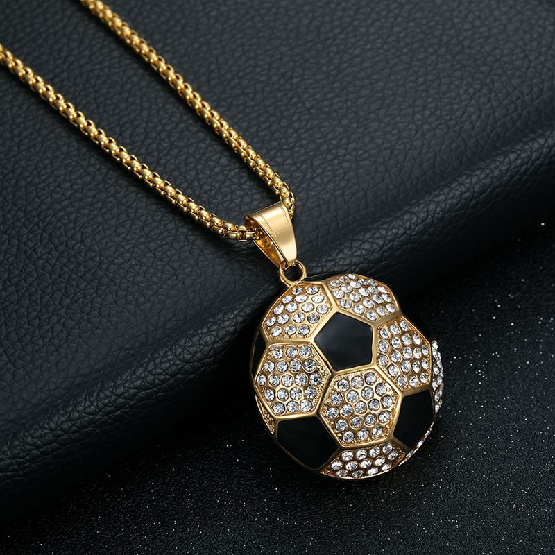 Planderful Everyday Genie Hip Hop Football Pendant Necklace Premium Stainless Gold Plated Zircon for Urban Fans
