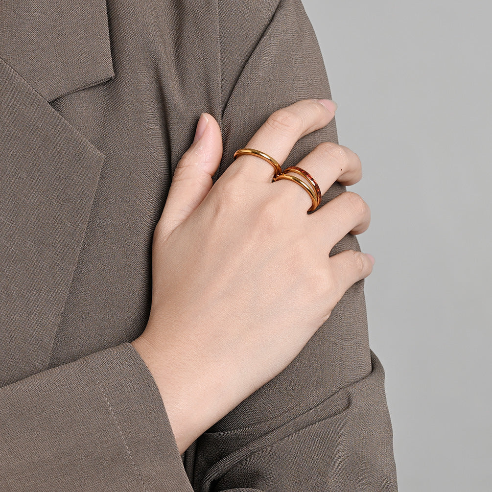 Zircon Stacking Ring Three Layer Design By Planderful Shop For Women Titanium Steel Plated 18K Gold Elegant Luxurious