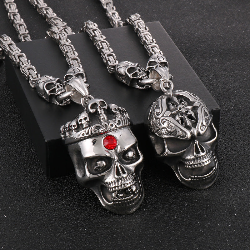 Exaggerated Titanium Steel Skull Pendant Necklace with Punk Ghost Head Design for Men