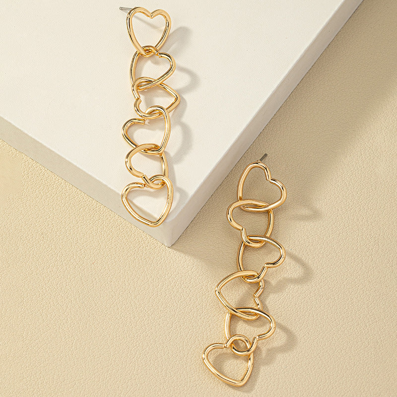 Peach Heart Chain Tassel Earrings with a Twist of Korean Style