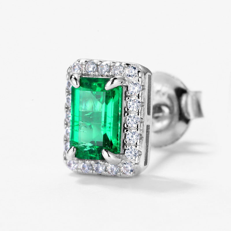 S925 Sterling Silver Lab-Grown Gemstone Emerald-Cut Stud Earrings