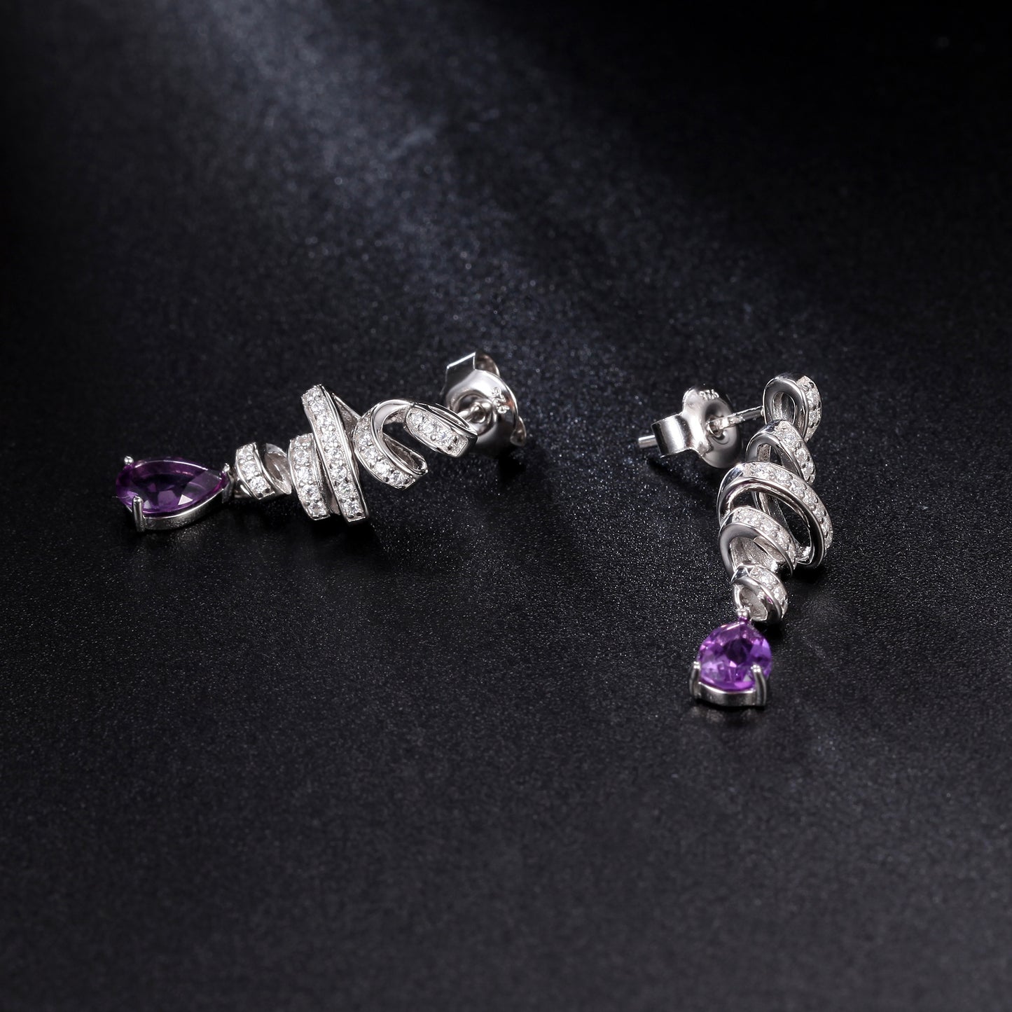 Silk Ribbon Pear Shape Natural Gemstone Silver Drop Earrings