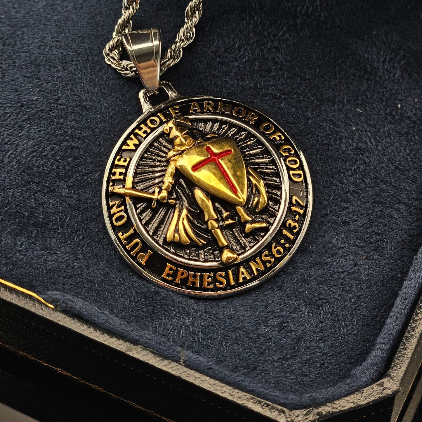 Planderful Red Cross Shield Templar Necklace Titanium Steel Gold Plated Epoxy Pendant Unisex Protection Statement