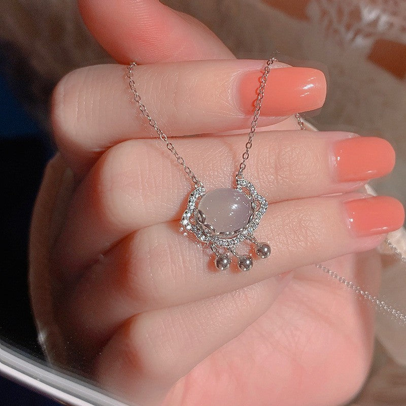 S925 Sterling Silver Natural Chalcedony Auspicious Cloud Necklace