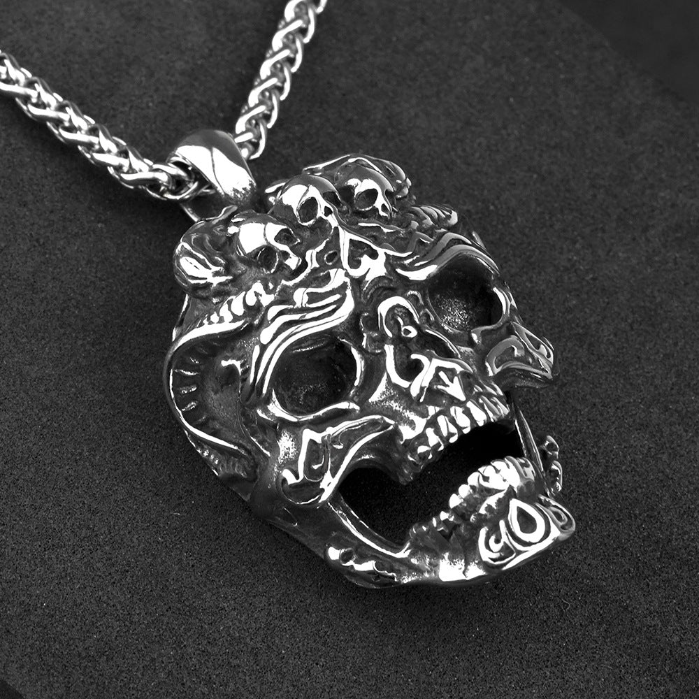 European and American Jewelry Stainless Steel Men's Pendant Necklace Retro Hollow Skull Pendant