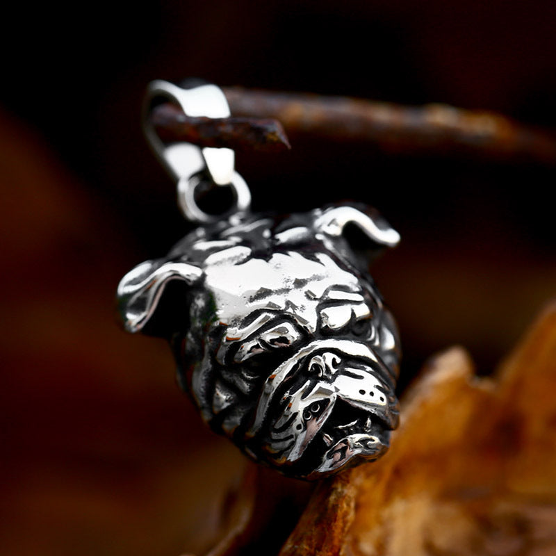 Retro British Bulldog Pendant Necklace in Stainless Steel for Men - Wholesale Titanium Steel Accessories