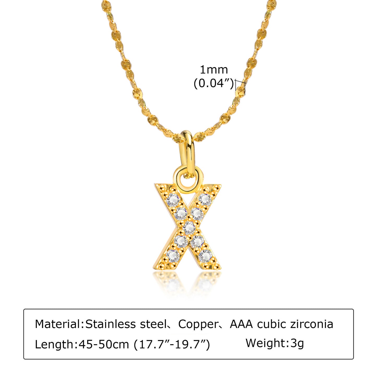 26 English Letter Stainless Steel Necklace Zircon Jewelry