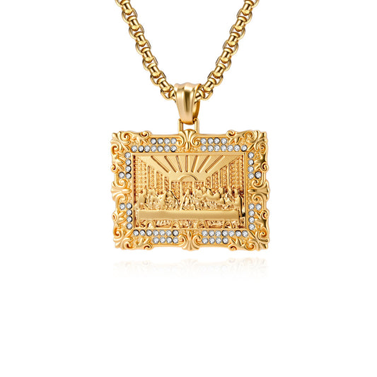 Planderful The Last Supper Necklace Titanium Steel Pendant With Zircon For Hip Hop Trendsetters