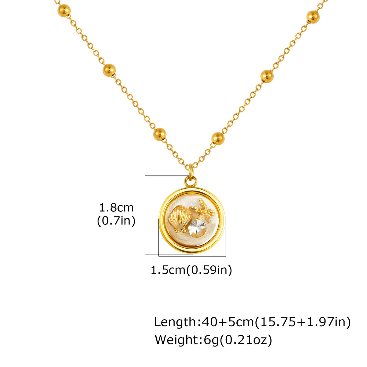 Summer Seaside Leisure Vacation Wind Ocean Wind Stainless Steel Bead Chain Resin Round Necklace
