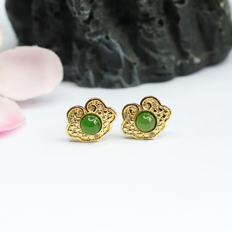 Jade Ruyi Earrings with Sterling Silver Studs