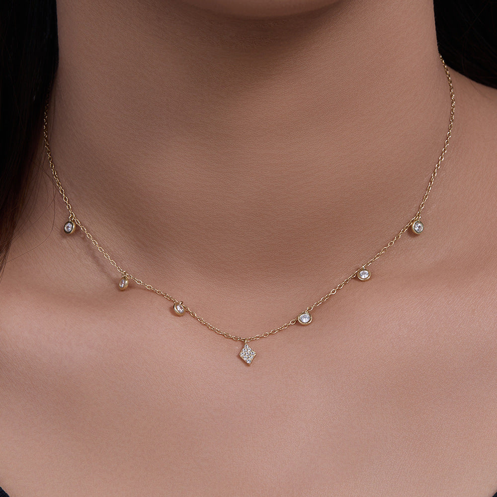 Style S925 Sterling Silver Inlaid Zircon Choker Necklace Femininity Sexy Short