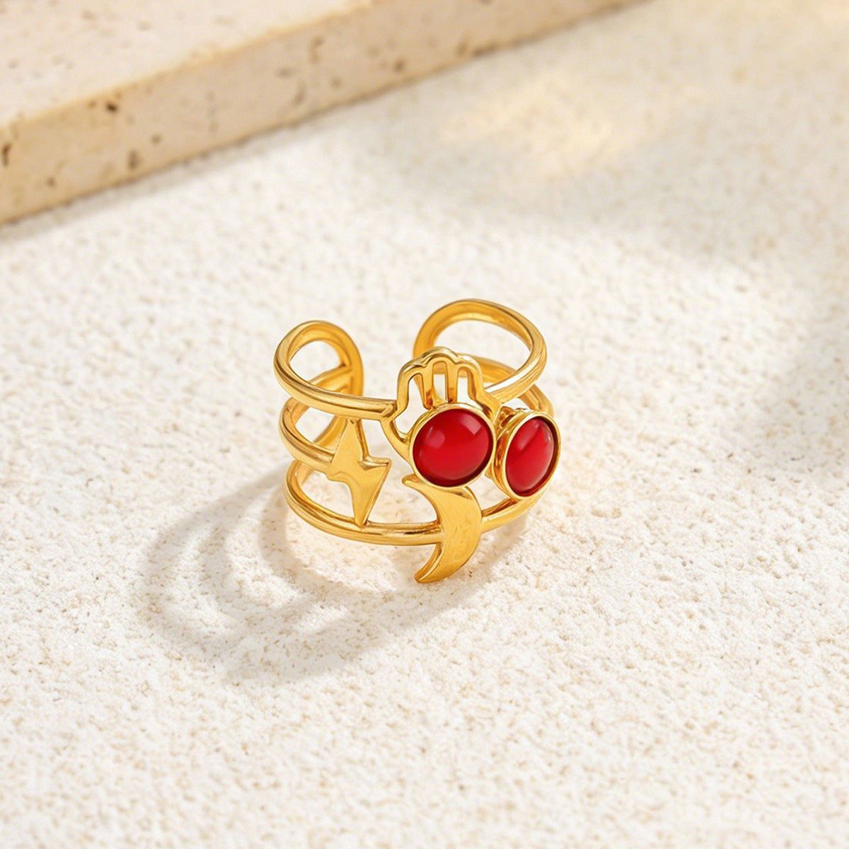 Planderful Vienna Verve Stainless Steel Flower Gemstones Opening Ring For Women Chic Vacation Style