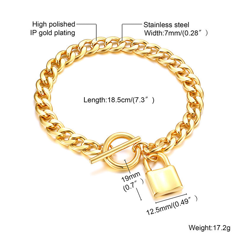 Lock NK Chain Golden Stainless Steel Bracelet