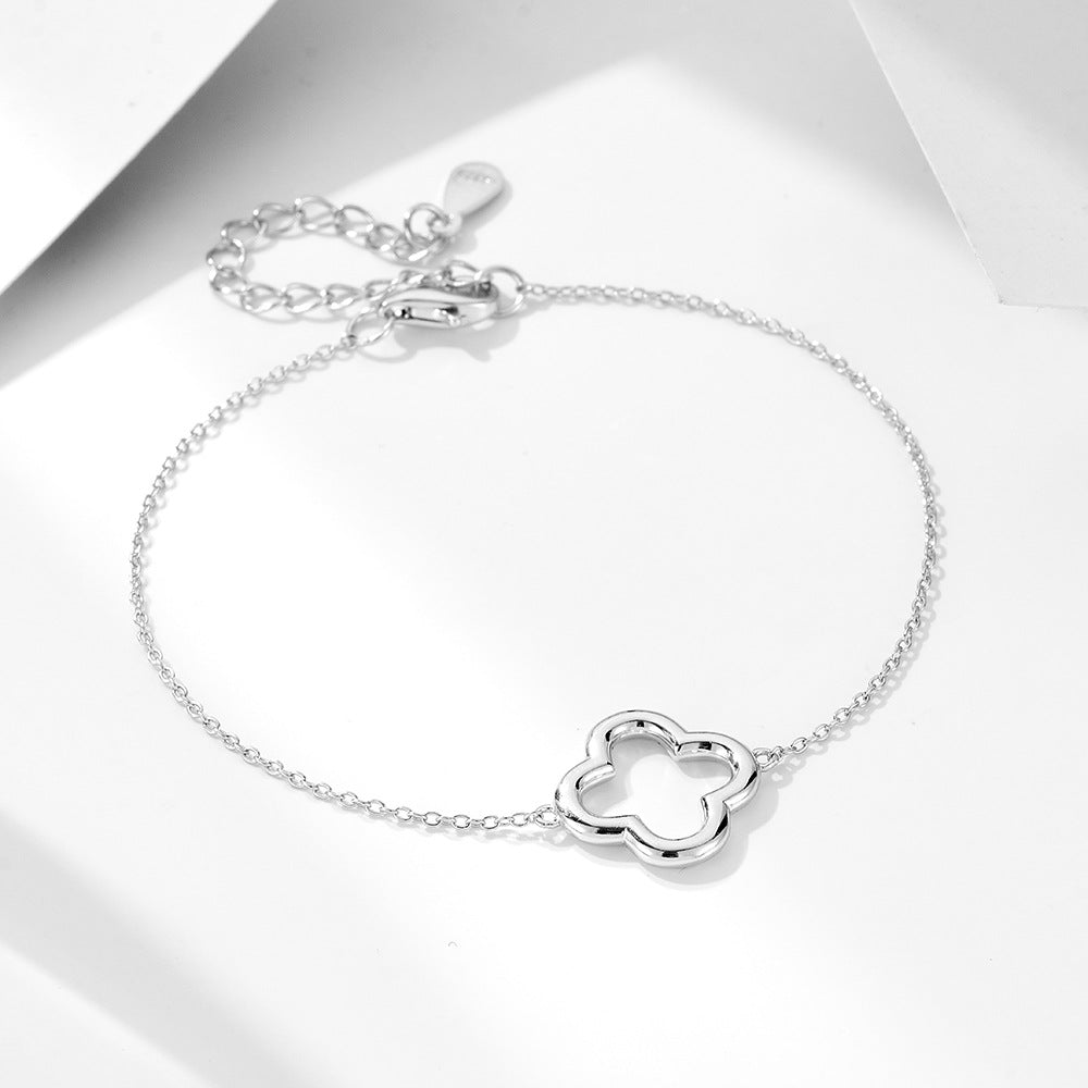 S925 Sterling Silver Simple Hollow Four-Leaf Clover Bracelet
