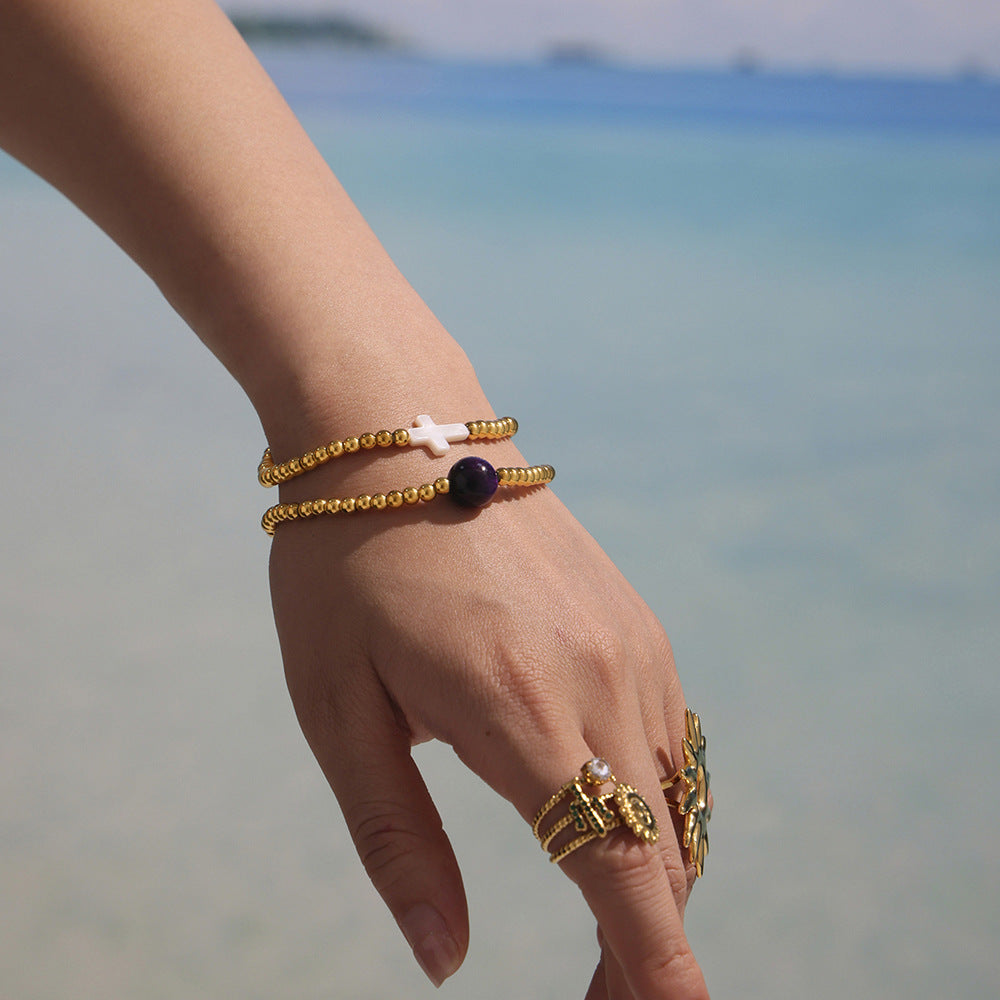 Planderful Beaded Cross Bracelet Women Luxe Waterproof