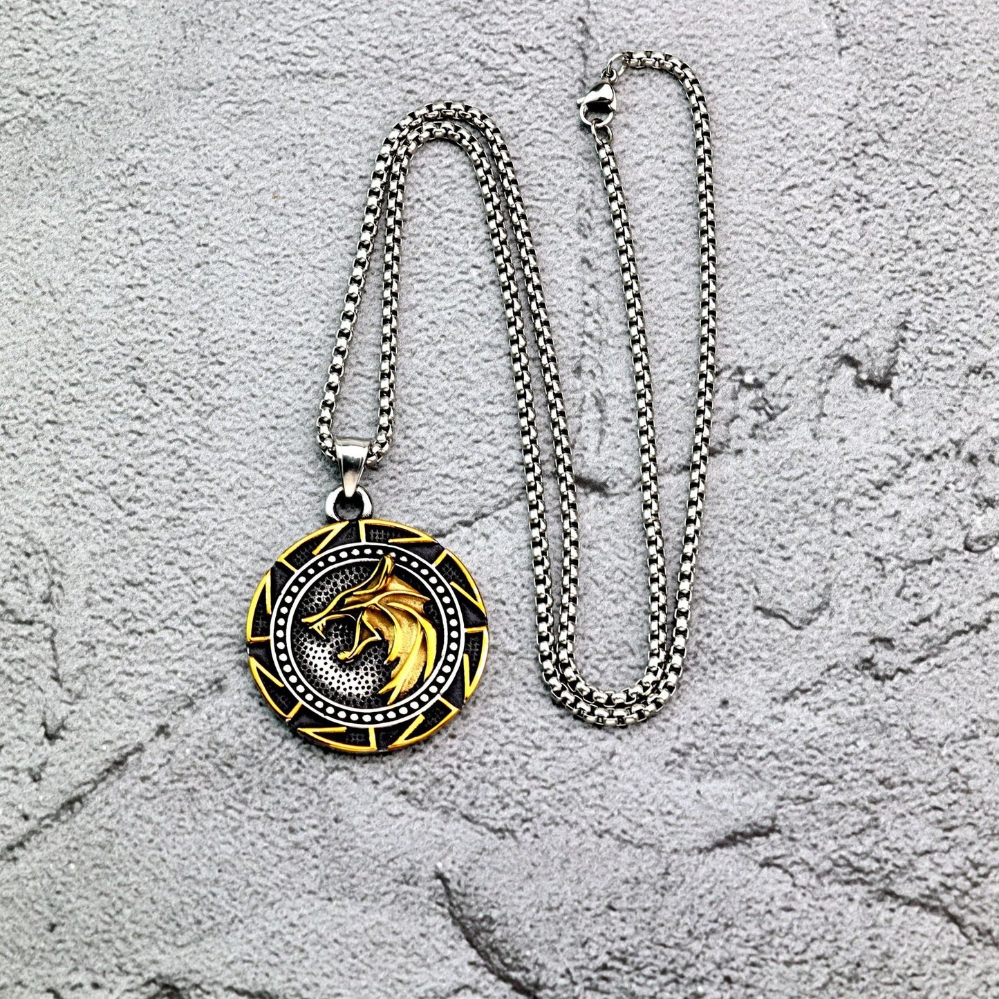 European And American Retro Men's Pendant Stainless Steel Viking Double-Sided Wolf Head Text Pendant For Men