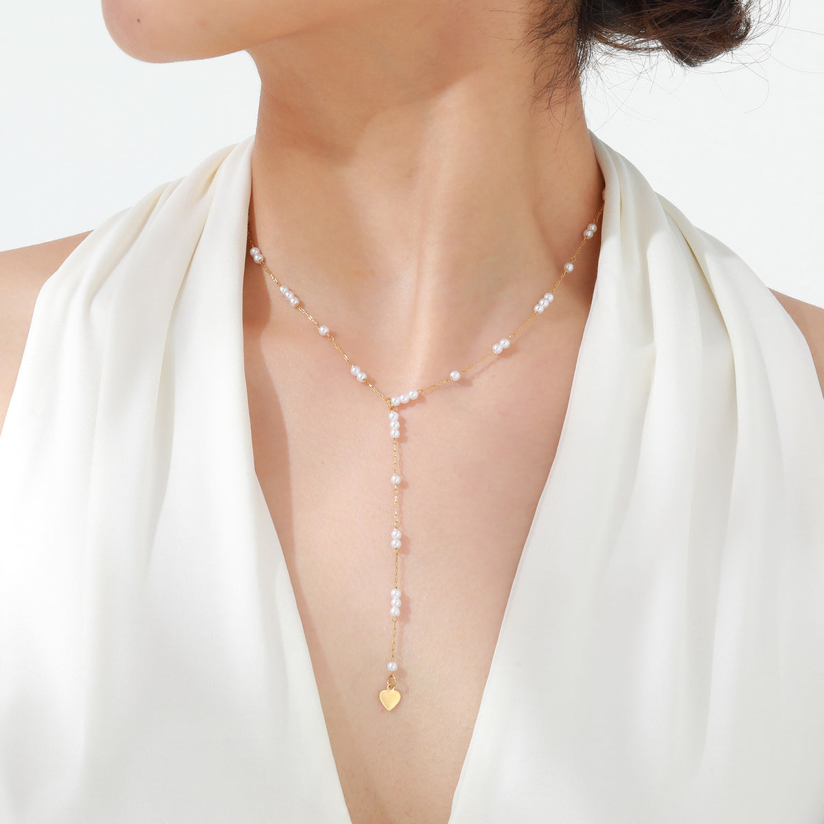 Stainless Steel Imitation Pearl Y-Shaped Gold Necklace Women's Europe & America