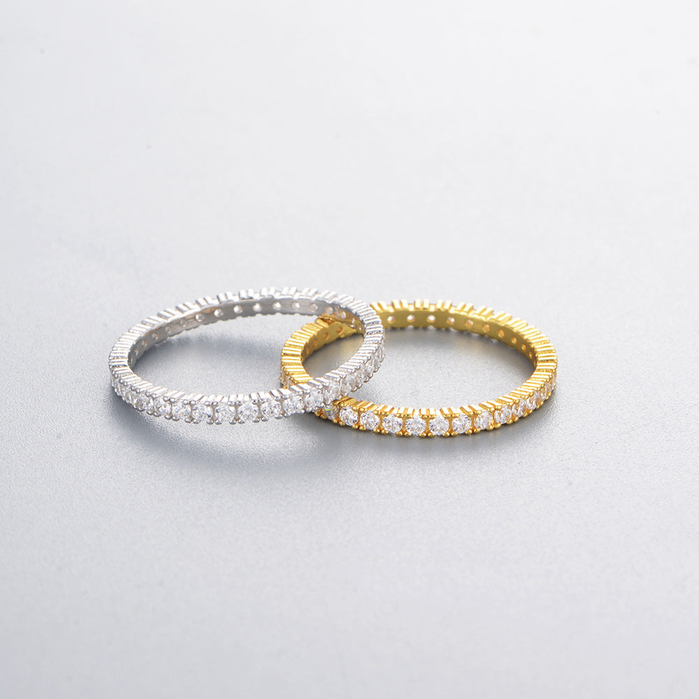 Micro-Inlaid Zircon Full Zircon Ring Sterling Silver Style Stacked Wind Ring