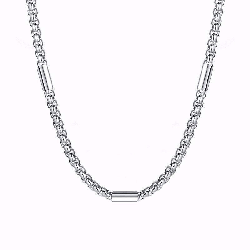 Stainless Steel Square Pearl Chain Thick Necklace for Men