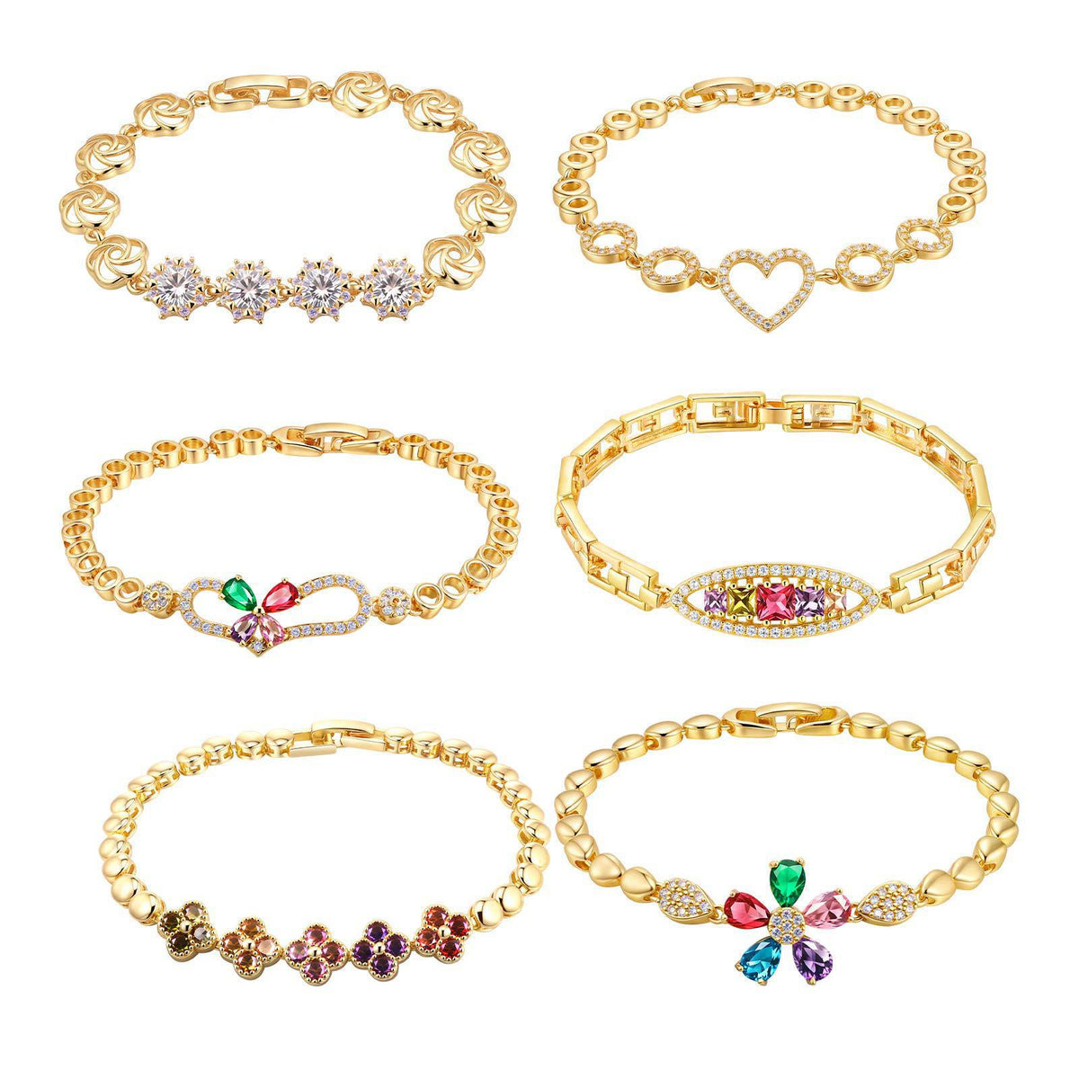 Heart Flower Rose Zircon Copper Bracelet