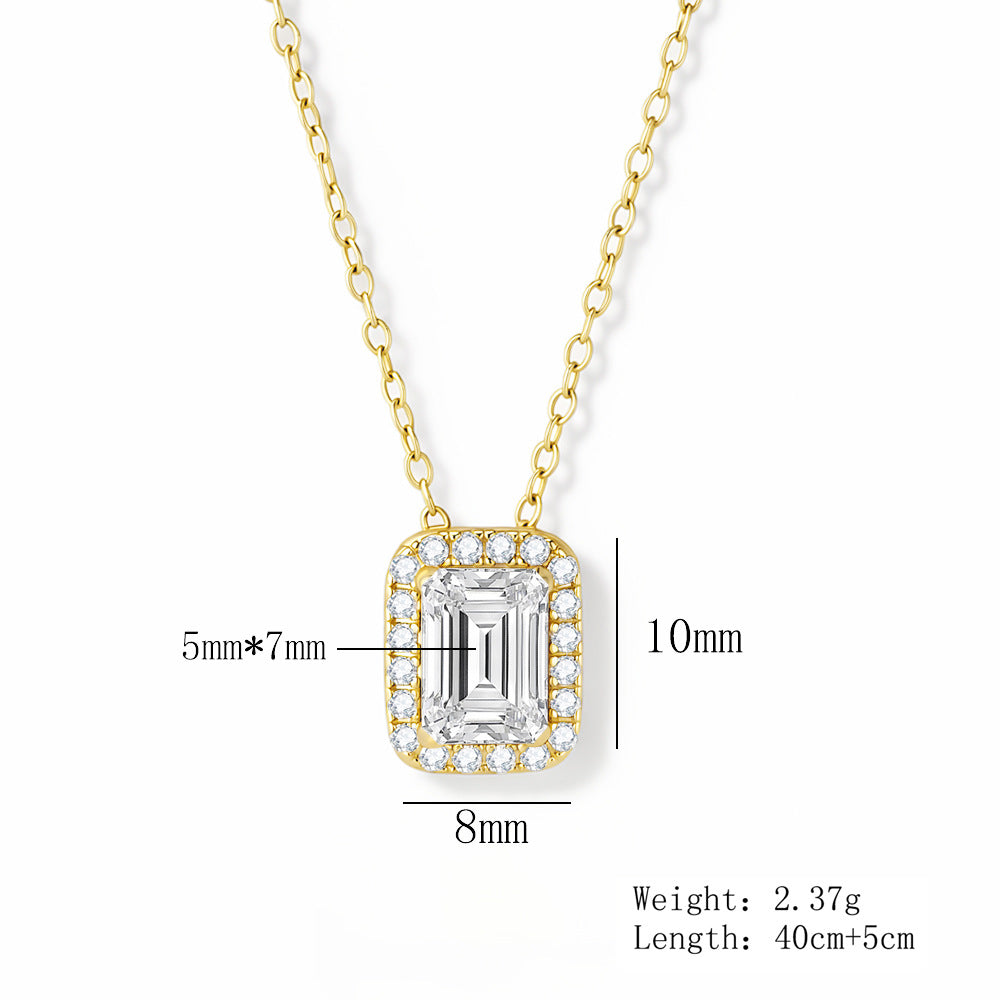 Zircon Sterling Silver Necklace Square Pendant