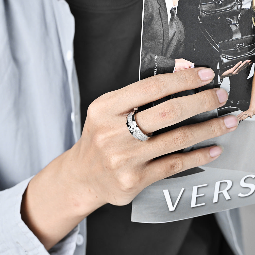 Cross-Border Jewelry Supply Square Zircon Titanium Steel Ring