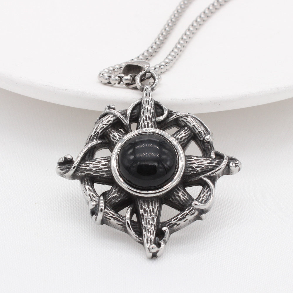 Planderful Cross Pendant Unisex Titanium Steel Black Stone Protection Statement Durable Craft Jewelry For Everyone