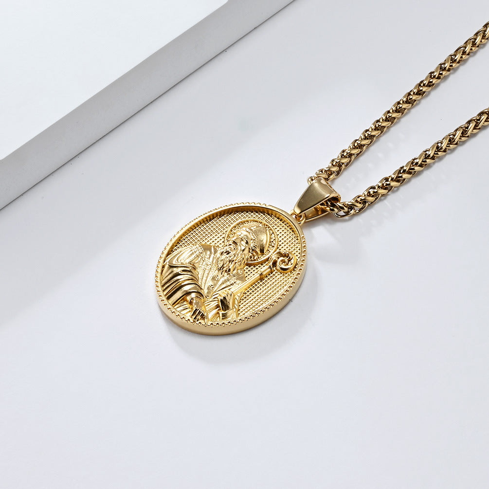 Virgin Mary Titanium Steel Necklace Round Tag Pendant for Men