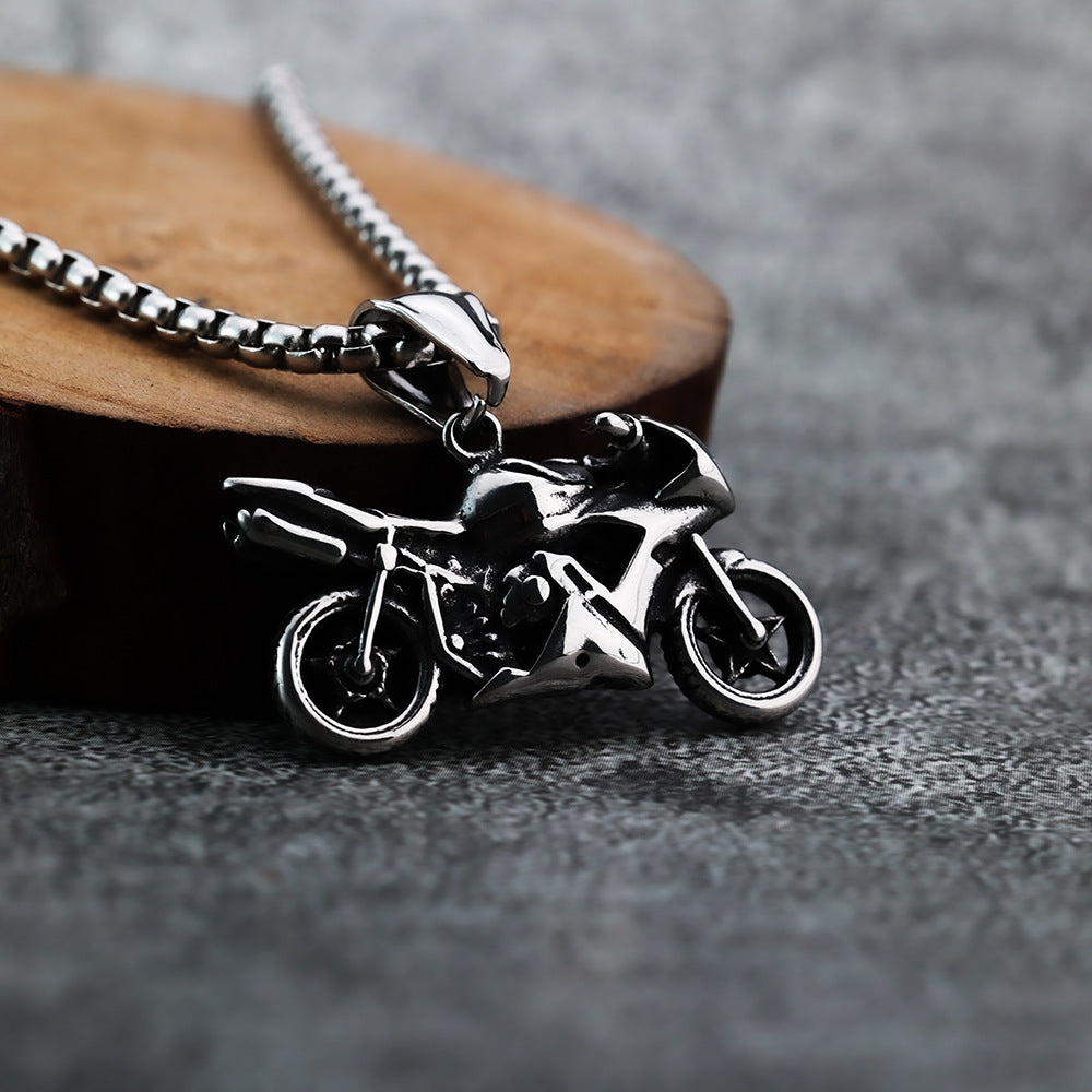 European and American Jewelry Wholesale Titanium Steel Men's Pendant Necklace Retro Hip-Hop Motorcycle Tag
