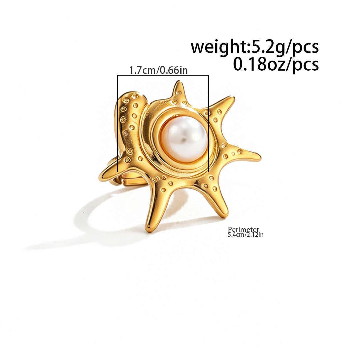Planderful Ocean Starfish Ring With Imitation Pearl Adjustable Stainless Steel Statement Beach Jewelry For Women