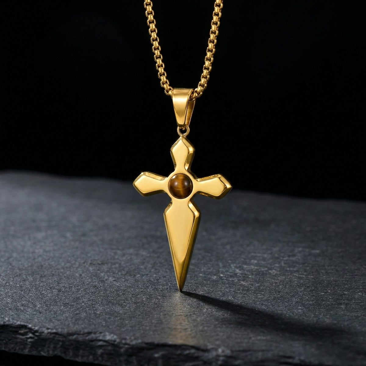 Cross Tiger's Eye Stainless Steel Pendant for Men