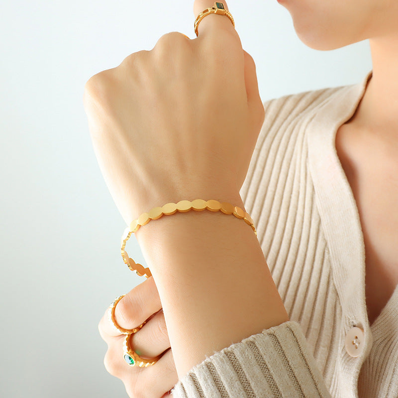 Nordic Charm Modern Cold Instagram Style Minimalist Oval Link Earring and Bracelet Set