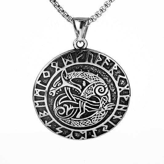 European And American Retro Stainless Steel Men's Pendant Viking Wolf Necklace